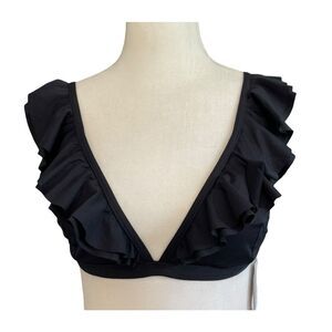 Michael Kors Ruffle Shoulder Plunge Neck Bikini Top Black Adjustable Swimsuit XS
